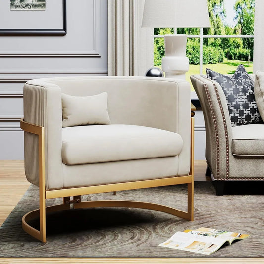 Velvet Accent Chair Modern Barrel Chair Gold Legs Upholstered Armchair