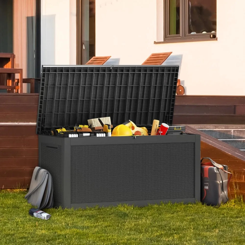 320 Gallon Lockable Resin Outdoor Storage Box Waterproof Garden Tools