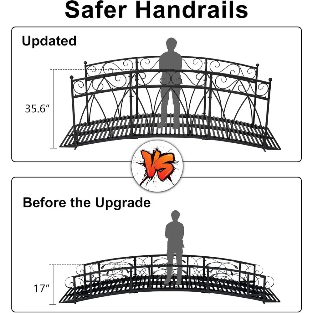 Ljustra 8FT Metal Arch Garden Bridge with Safety Guardrails for Outdoors