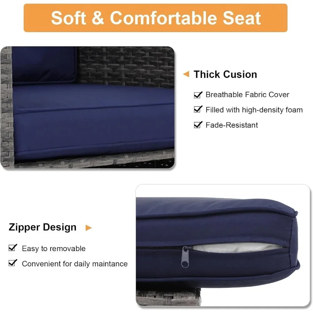 8 Piece Rattan Outdoor Patio Furniture Set with Fire Pit Table