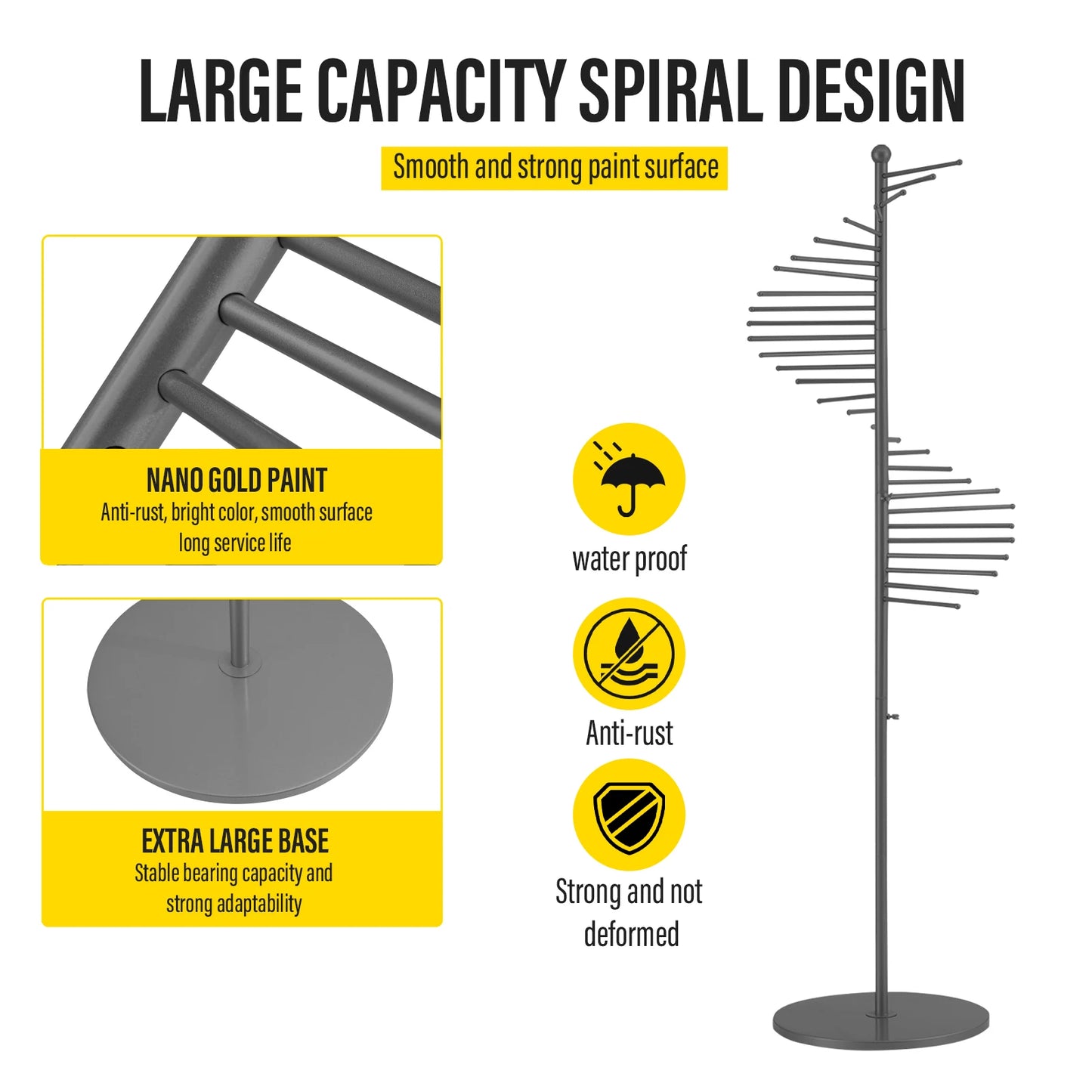 Freestanding Metal Scarf Rack Organizer 30 Rods Spiral Design