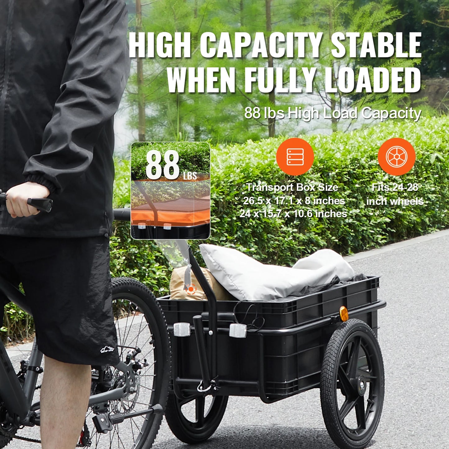 Ljustra 88Lbs Bike Cargo Trailer Foldable Bicycle Wagon with 16" Wheels