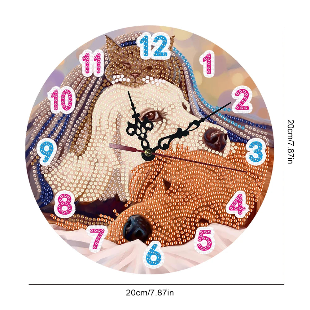 2D Flat DIY Diamond Painting Wooden Wall Clock Kit for Home Decor