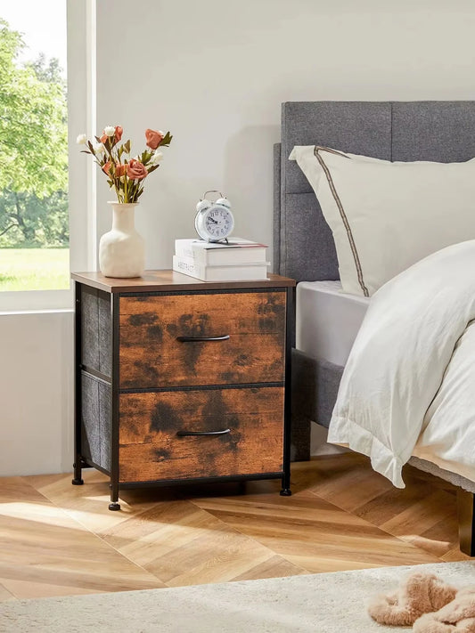 Ljustra Nightstand Bedside Table with 2 Fabric Drawers for Storage
