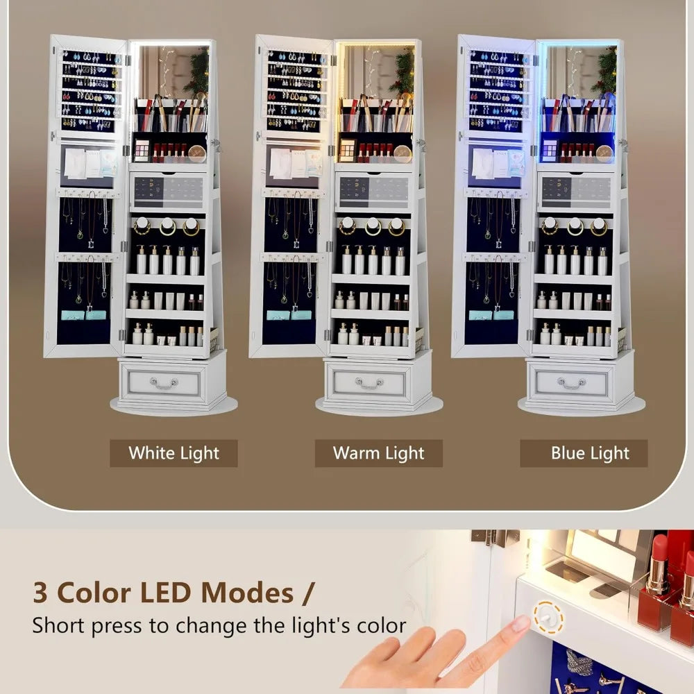 Ljustra 360° Swivel Jewelry Armoire Full Length Mirror Storage Cabinet