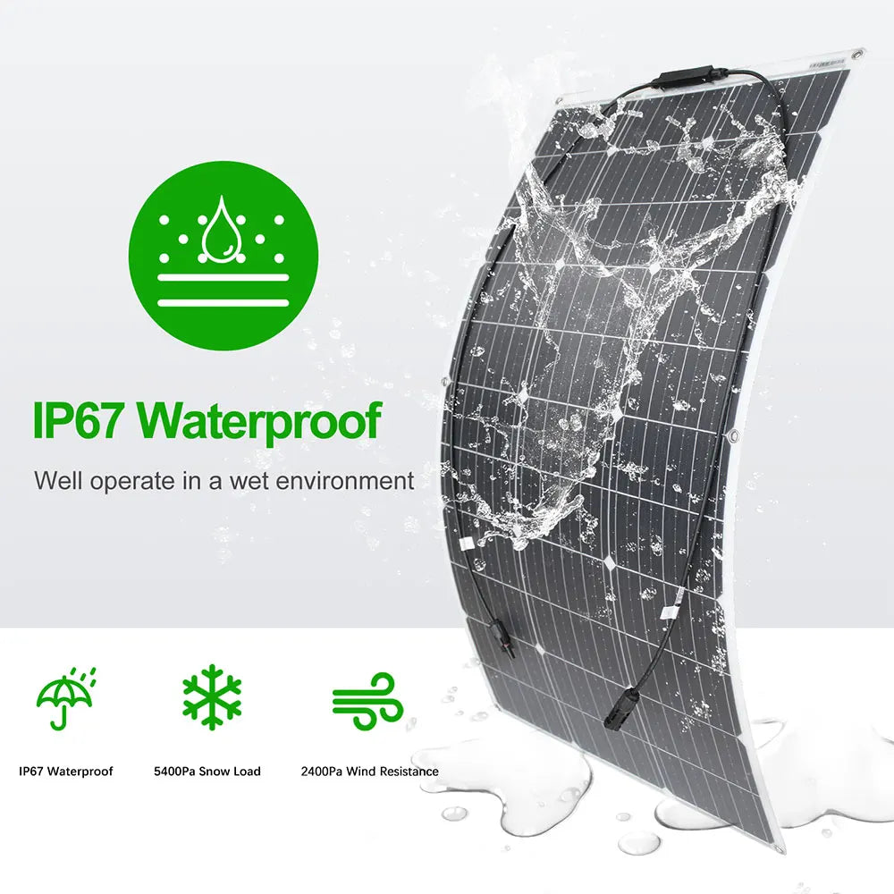 100W 12V Flexible Solar Panel Kit Monocrystalline Waterproof RV Camping