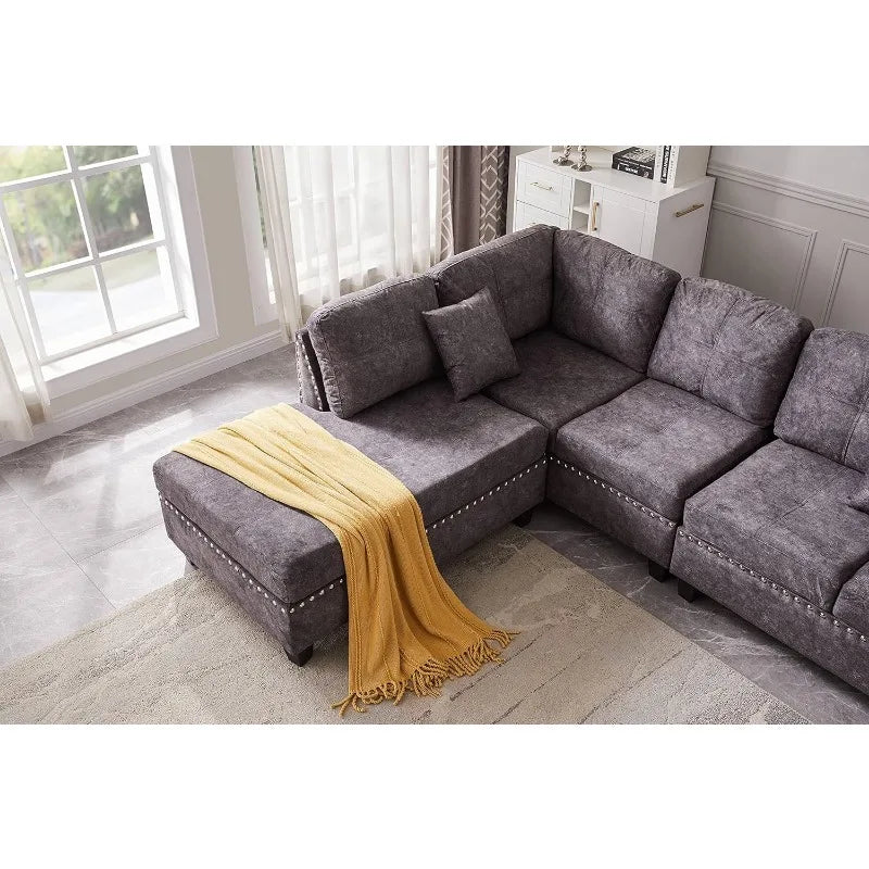 Ljustra Modular Sectional Sofa Set with Storage Ottoman and Pillows