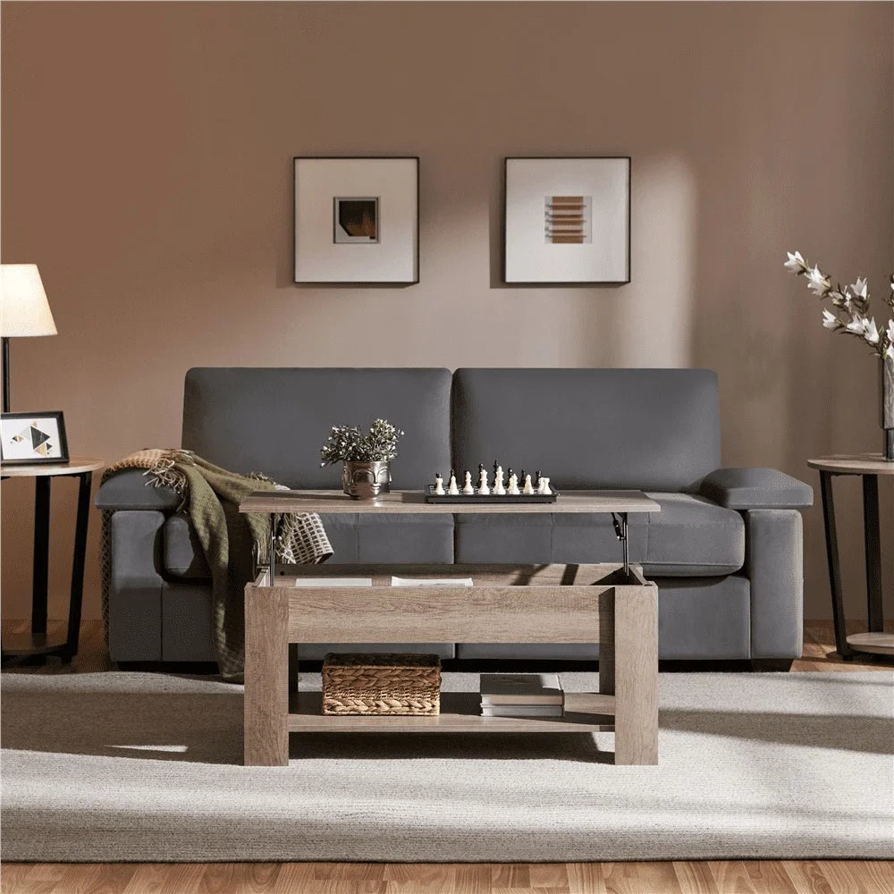 Wooden Lift Top Coffee Table with Hidden Storage for Small Spaces