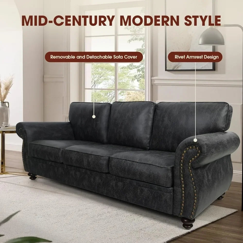 Ljustra Century Vintage Sofa Rivet Design Loveseat Couch Removable Cover