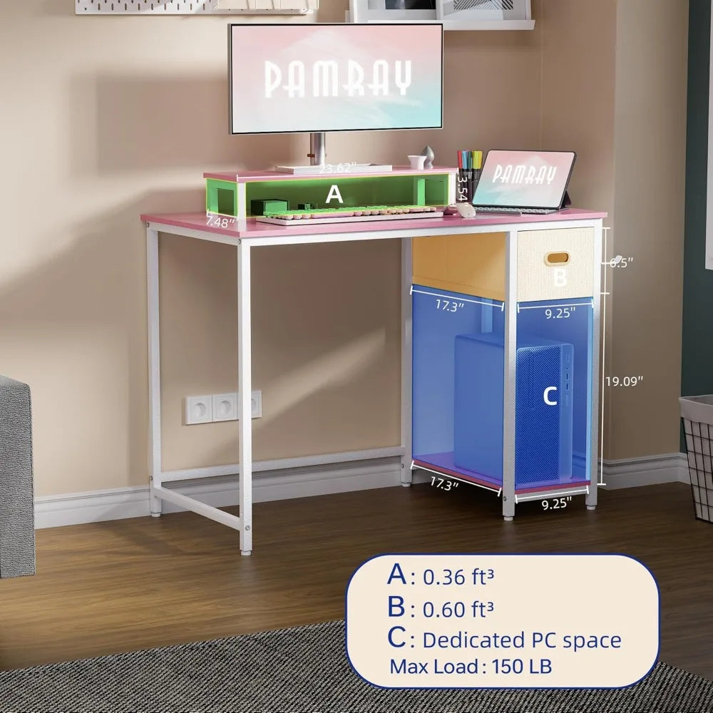 39 Inch Computer Desk with Monitor Stand Small Home Office Desk Storage