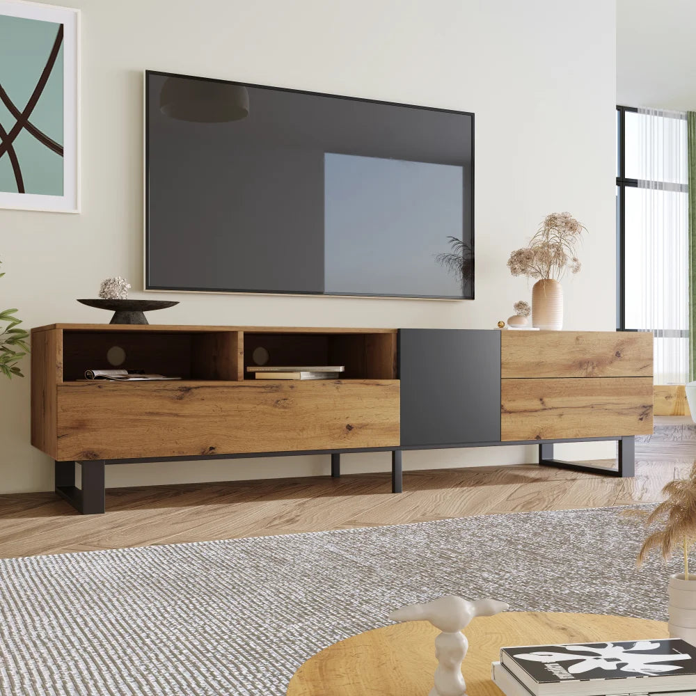 Modern TV Stand for 80 Inch TV with Storage Media Console Table