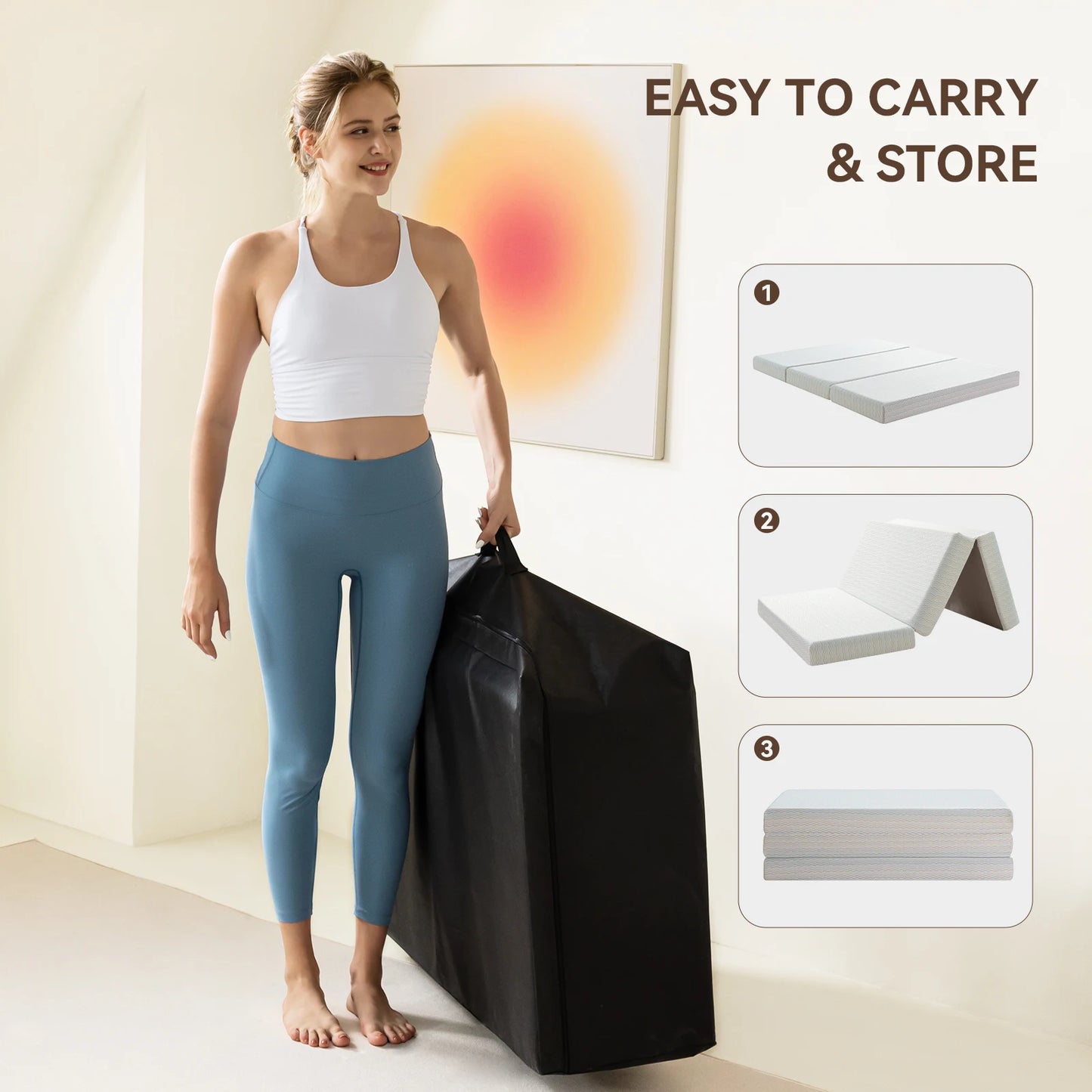 Ljustra Tri-Fold Memory Foam Mattress 6 Inch Portable Guest Bed