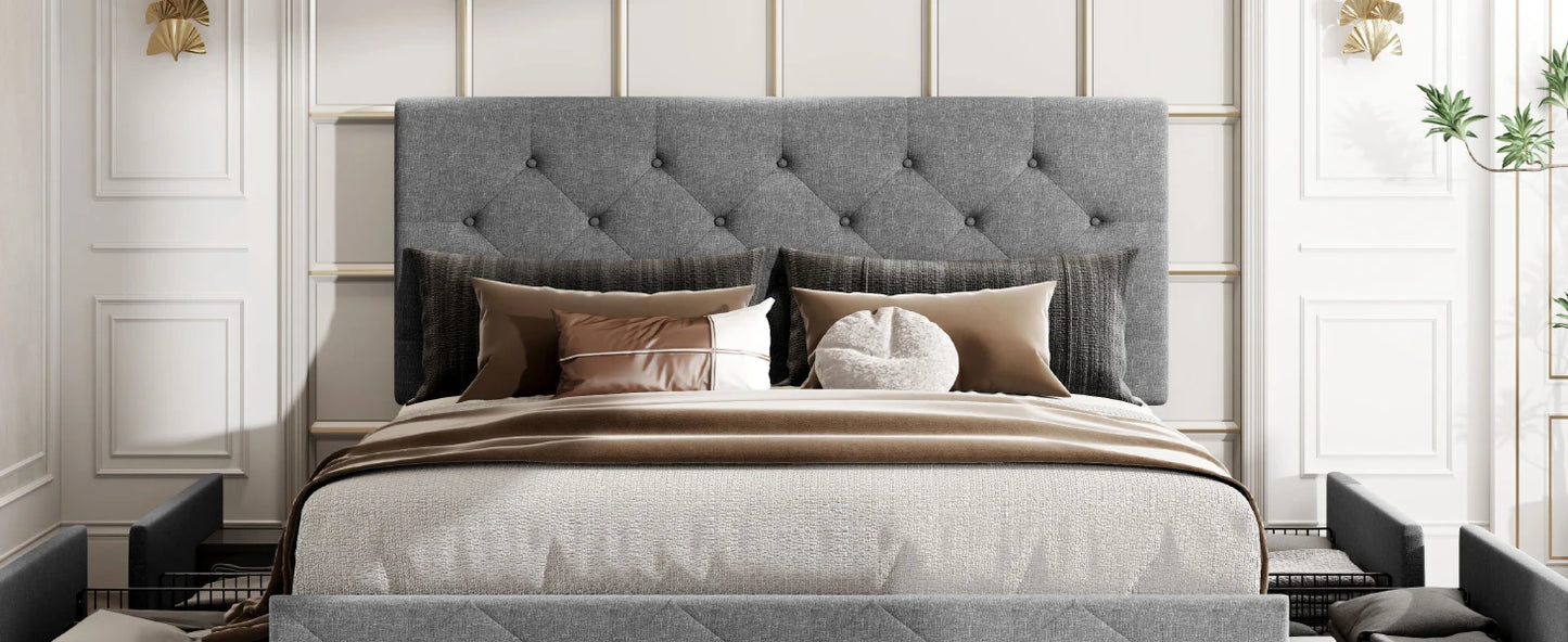 Ljustra Platform Storage Bed Frame 4 Drawers Adjustable Headboard Modern