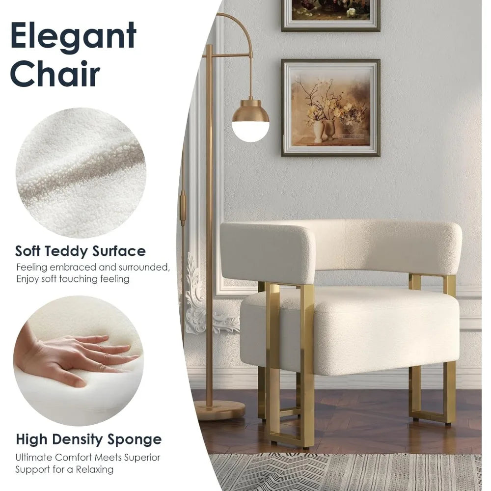 Modern Sherpa Boucle Accent Chair Upholstered Armchair Comfy Barrel Chair