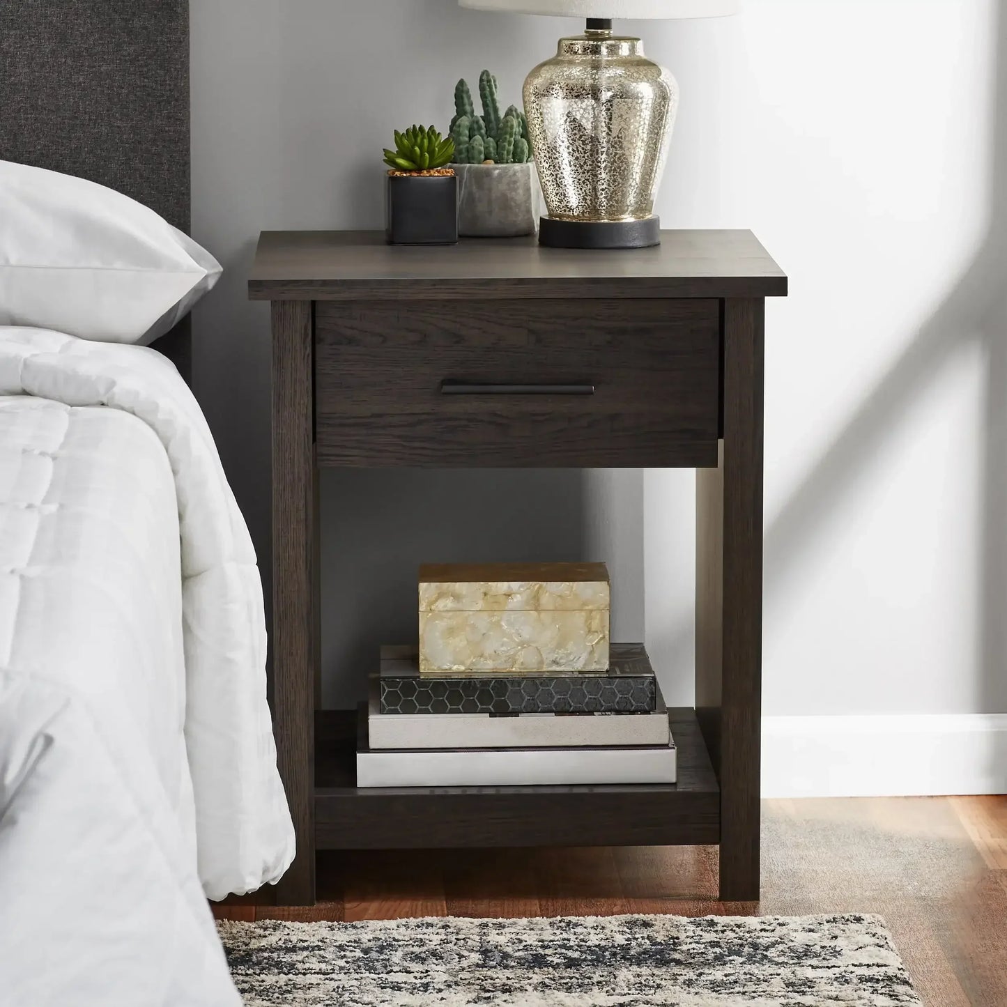 Hillside Nightstand Espresso Finish Modern Storage Furniture