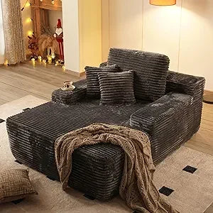 Oversized Chaise Lounge Chair Indoor Sleeper Couch Faux Fur Reading Chair