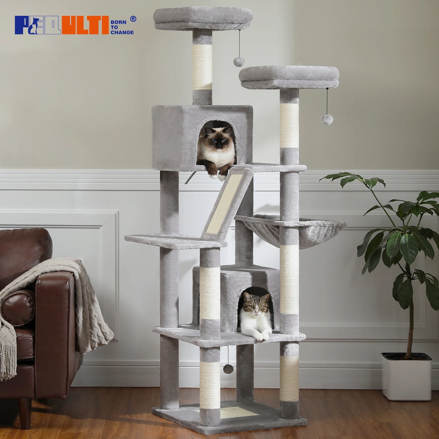 Multi-Level Cat Tree Indoor Tower with Scratching Posts Hammock Condo
