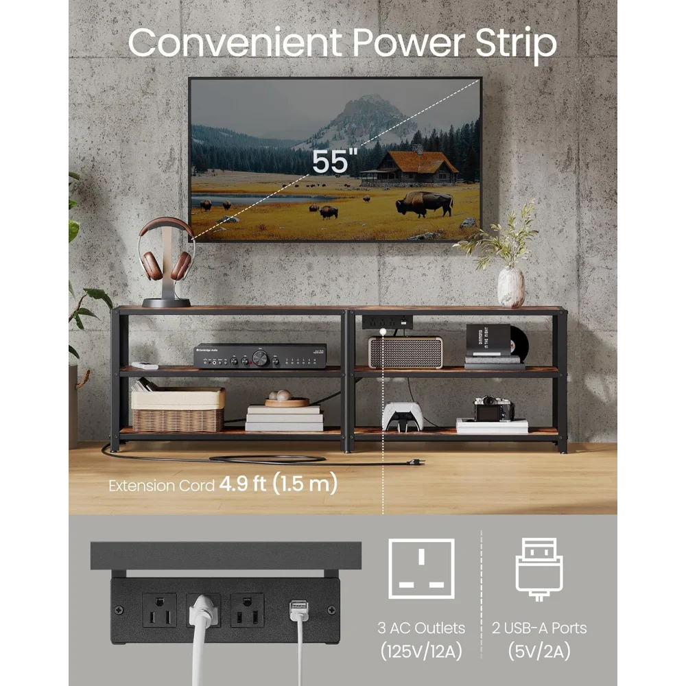 TV Stand with LED Lights and Power Outlets for 65 Inch TVs