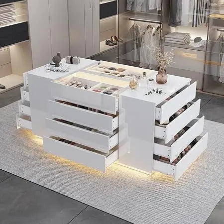 Armoire Bedroom Island LED Light Glass Tabletop Storage Organizer