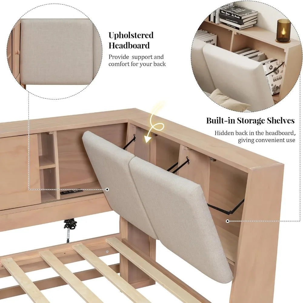 Ljustra Full Size Daybed with USB Charging Storage Drawers Minimalist Design