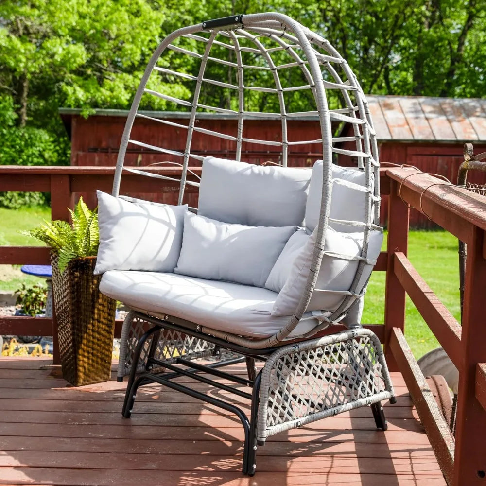 Double Outdoor Egg Chair Glider Rocking Chair for 2 with Cushions