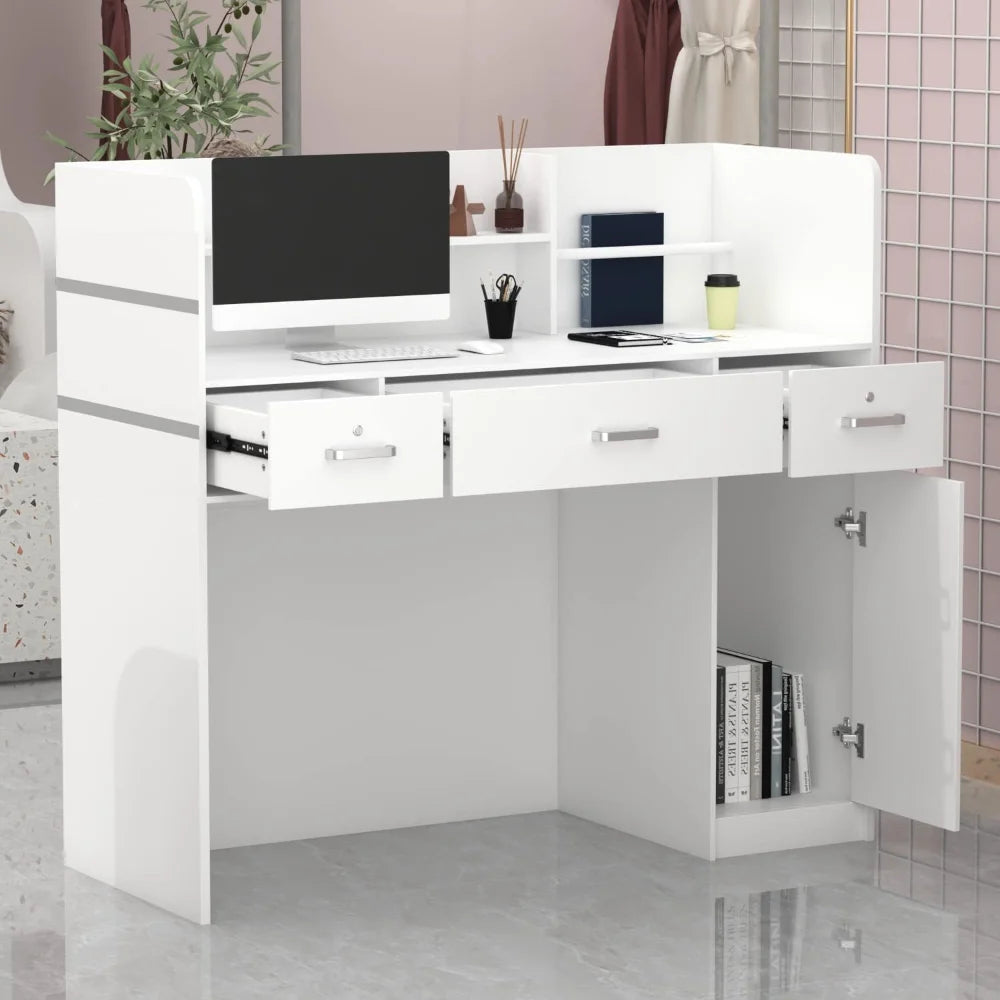 Ljustra Reception Desk with Open Shelf Drawers Lockable for Office Reception