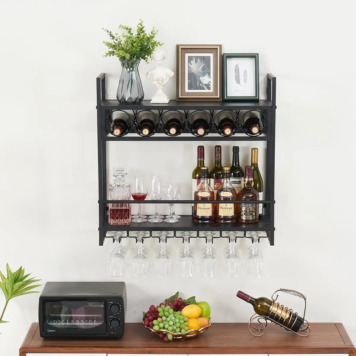 Wine Rack Glass Holder Metal Bottle Storage Home Bar Dining Kitchen