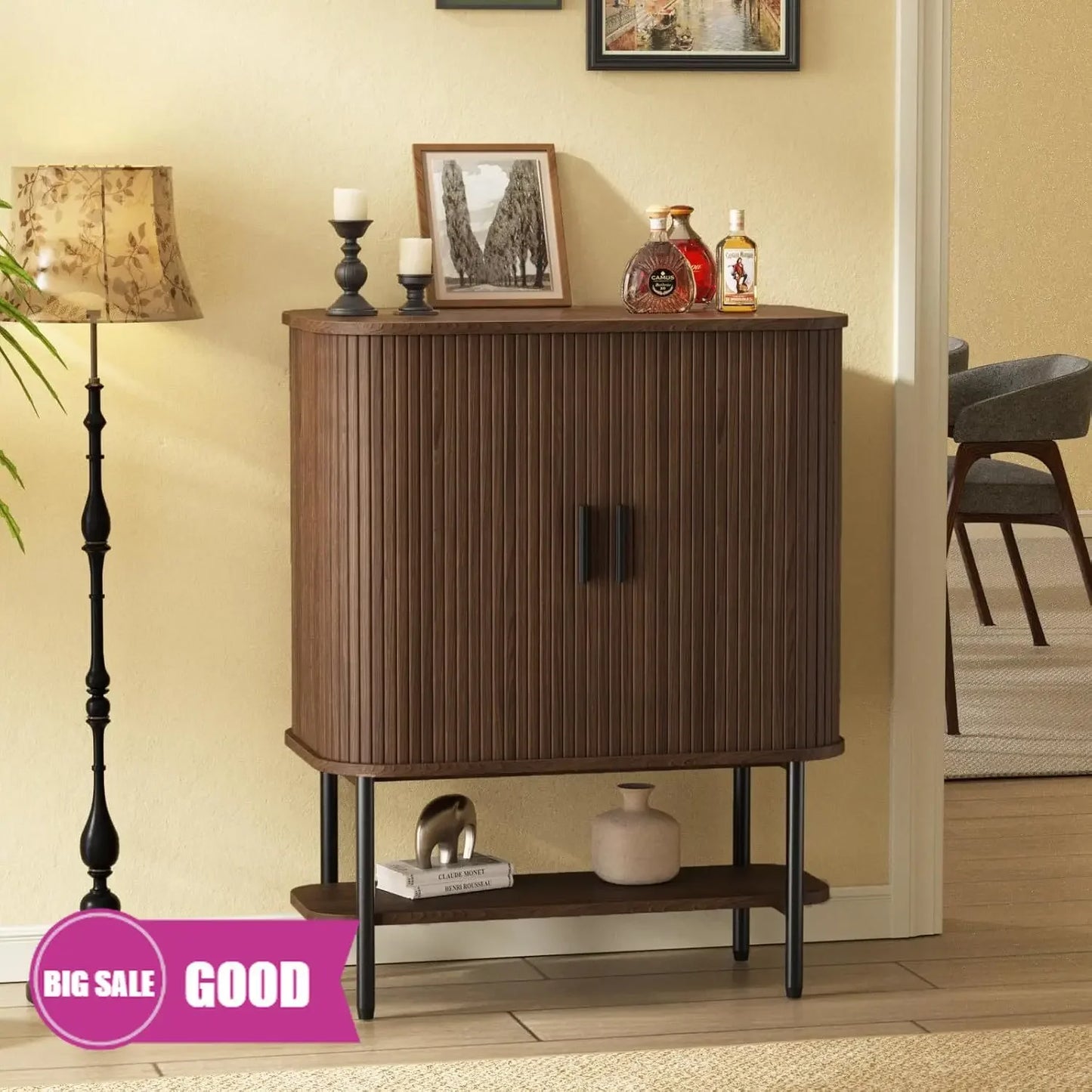 Ljustra Coffee Bar Cabinet Storage Fluted Wine Rack Buffet Sideboard
