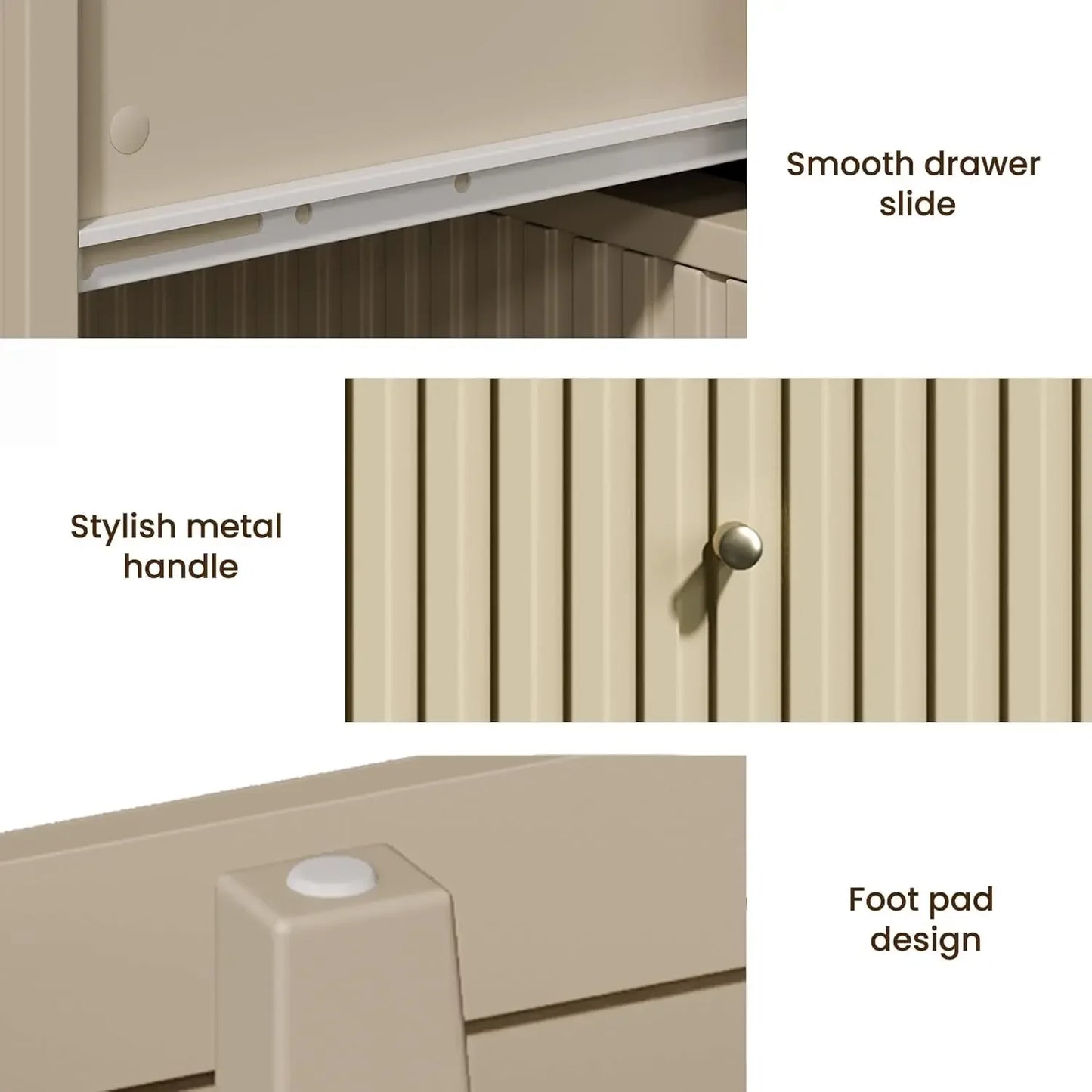 Beige 6 Drawer Dresser Fluted Modern Wood Chest TV Stand Storage Cabinet