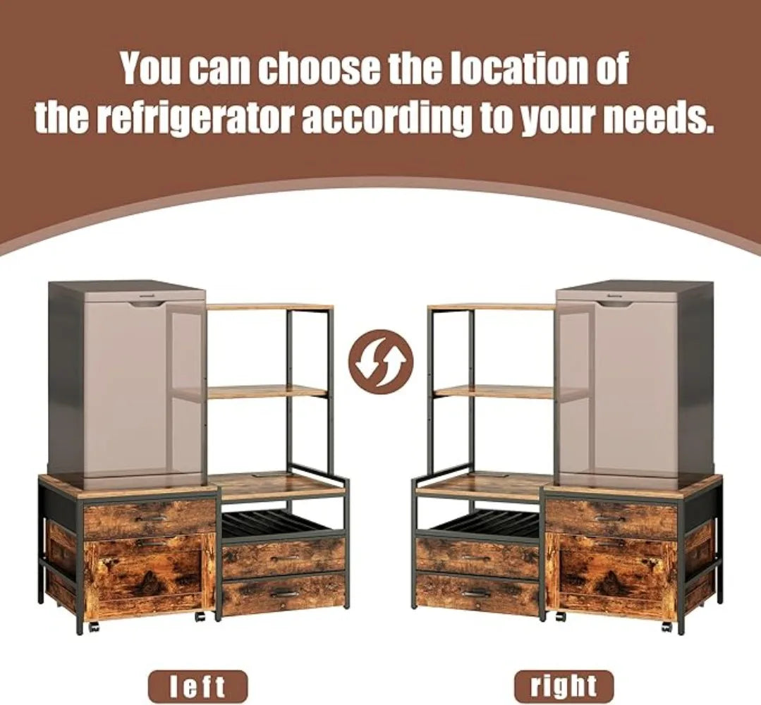 Mini Fridge Stand with Wine Rack Kitchen Bakers Rack Microwave Coffee Bar