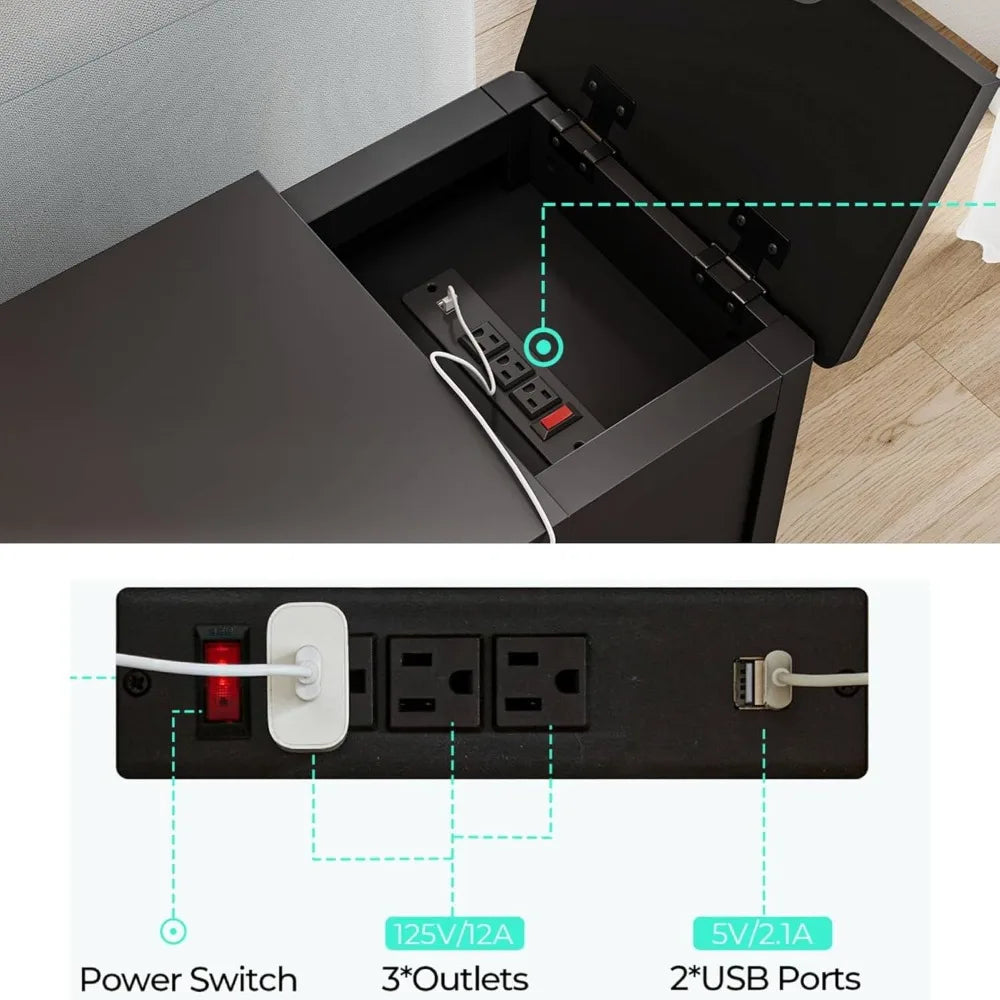 End Table Set of 2 with Charging Station Modern Farmhouse Side Table