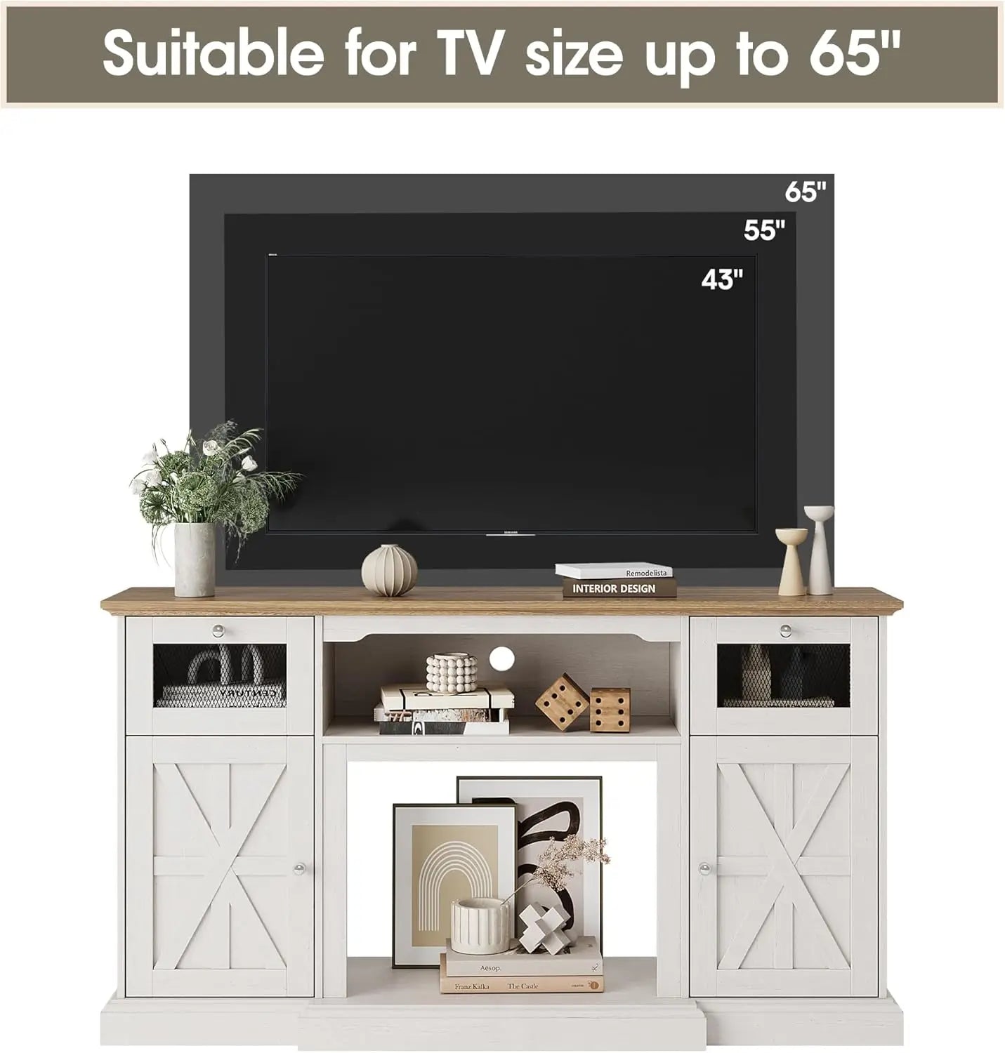 Modern Farmhouse TV Stand for 65 Inch TV Entertainment Center Storage