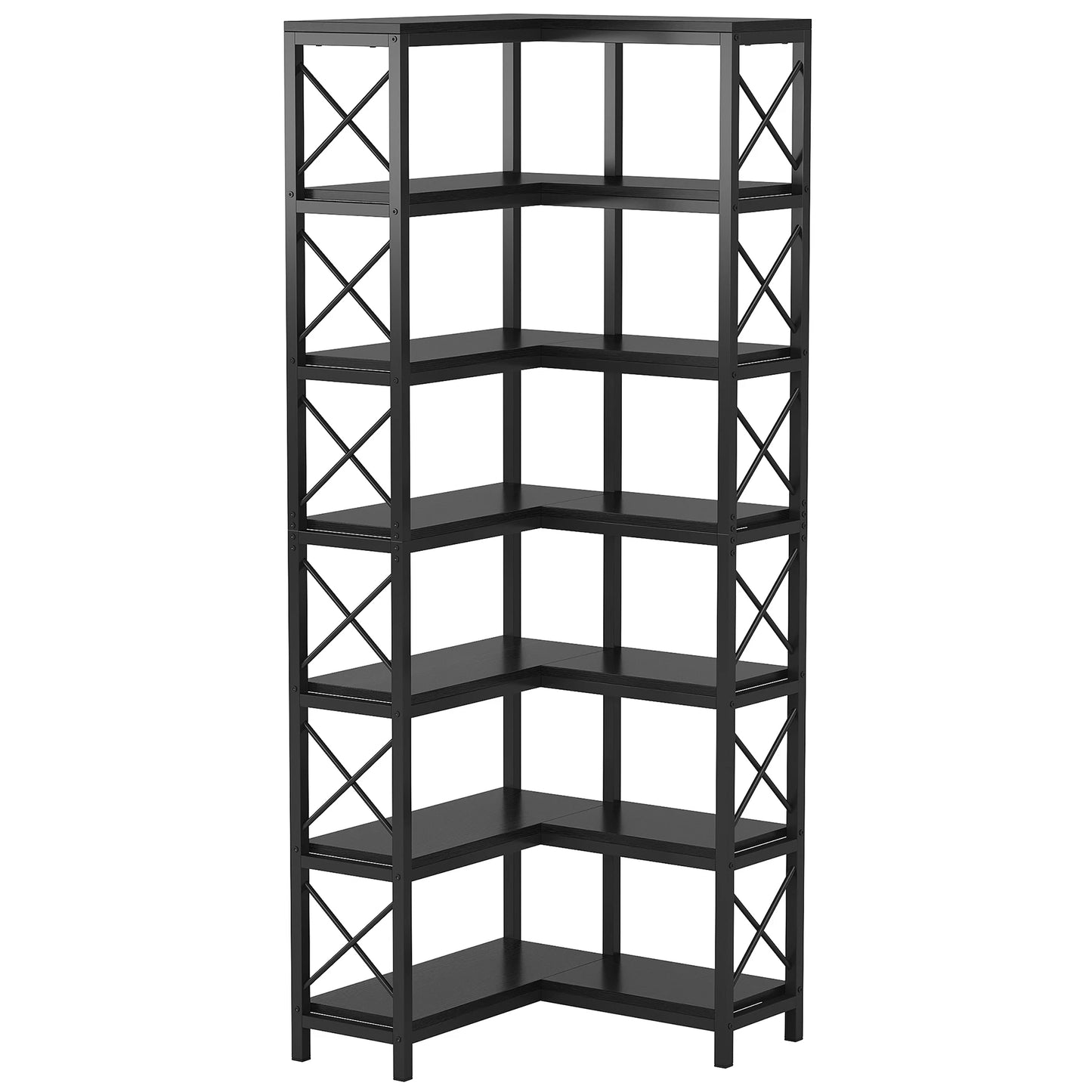 Ljustra 7-Shelf Corner Bookshelf Modern Corner Bookcase Storage Rack