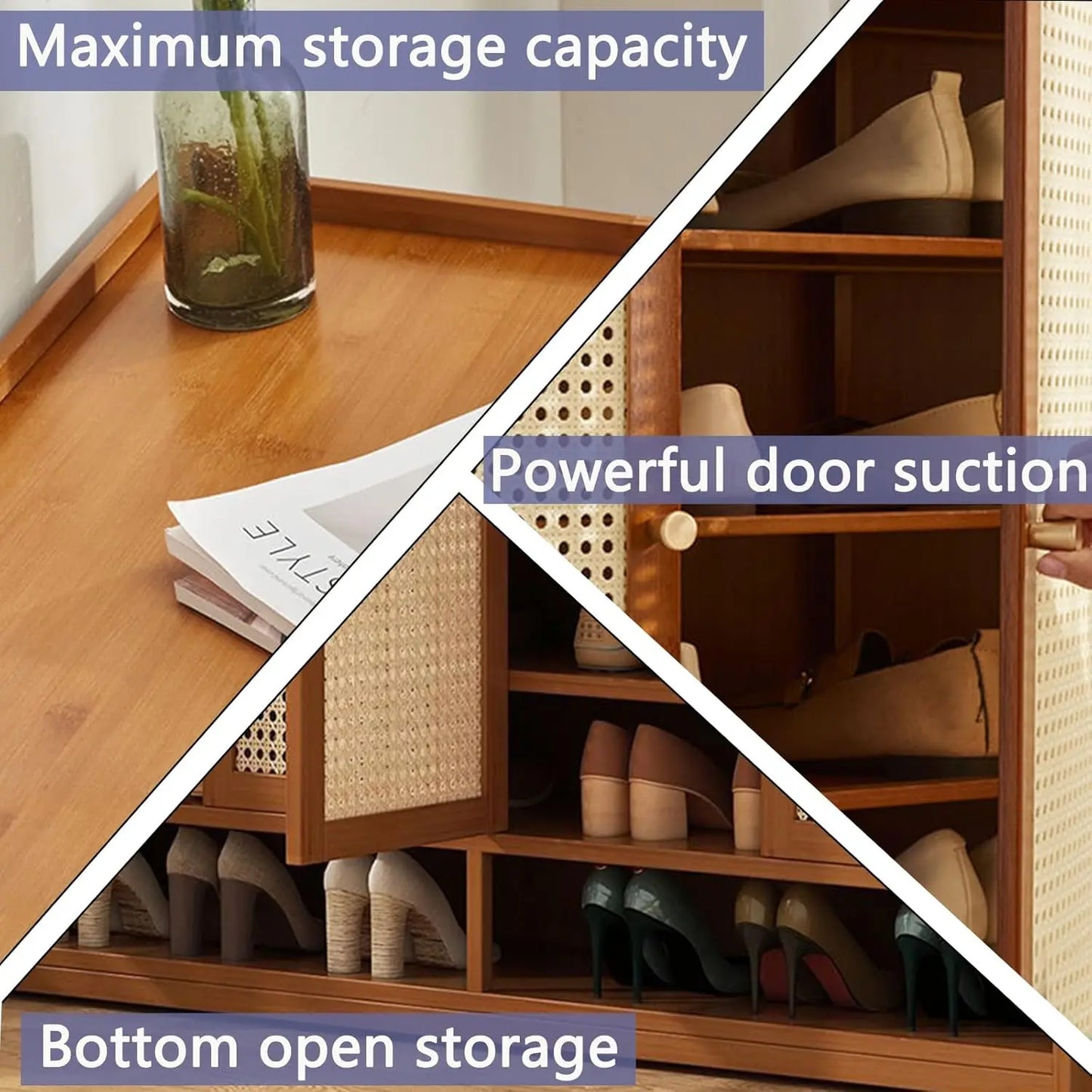 8 Tier Bamboo Shoe Storage Cabinet Freestanding Shoe Rack for Closet