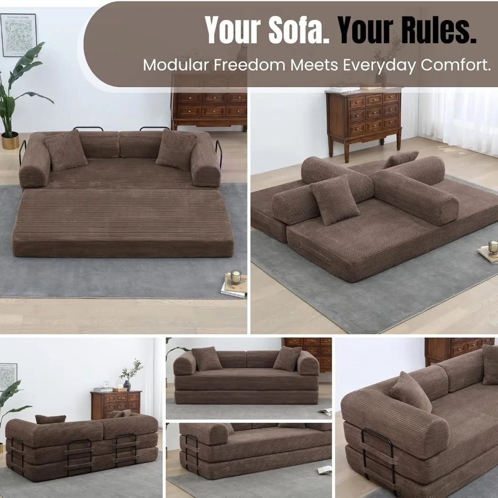 Ljustra Convertible Sofa Bed King Size Corduroy Sleeper Couch No Assembly