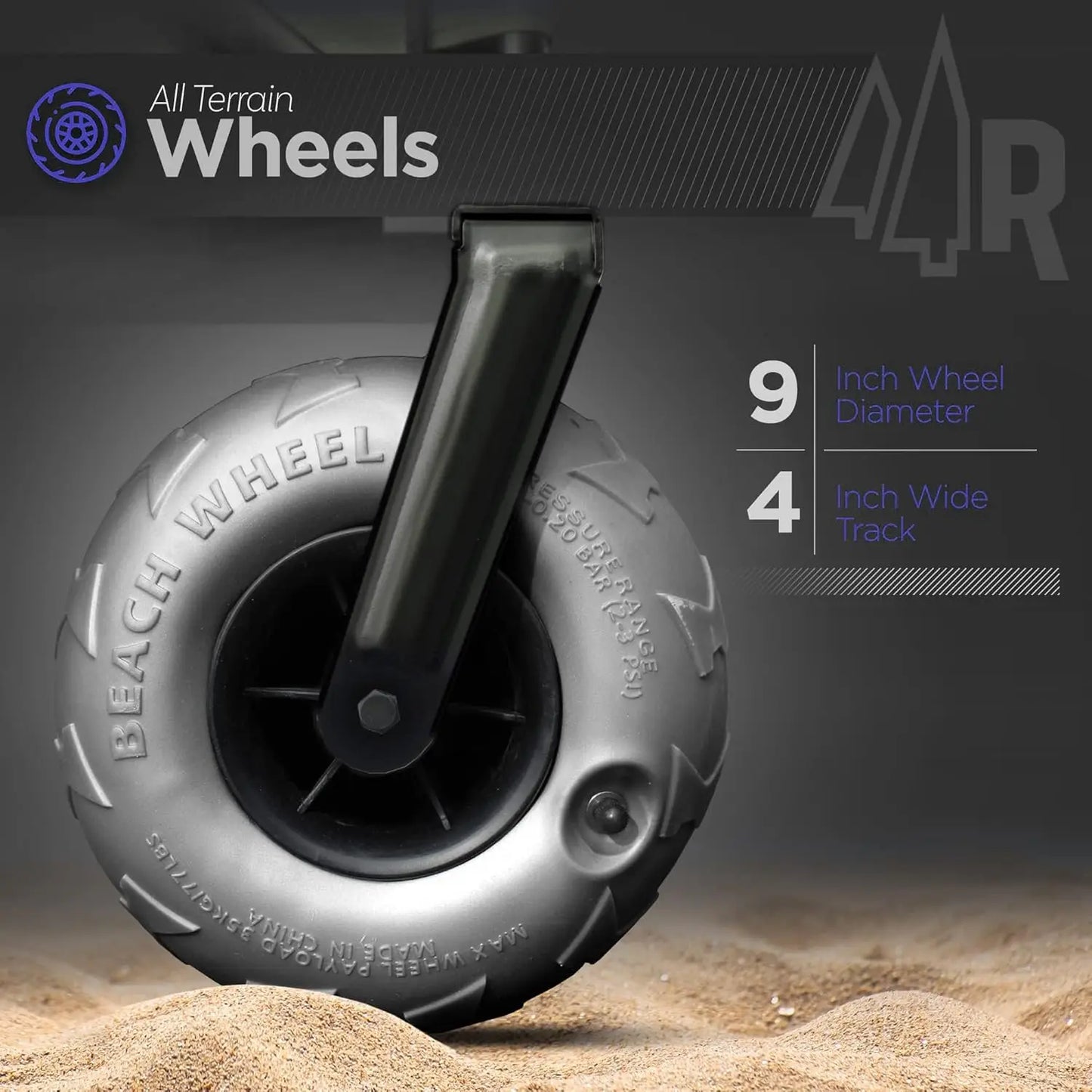 All Terrain Beach Cart with Big Air Wheels Heavy Duty Steel Frame