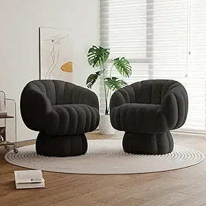 Mid Century Modern 360 Degree Swivel Accent Chair Set of 2 Velvet Armchair