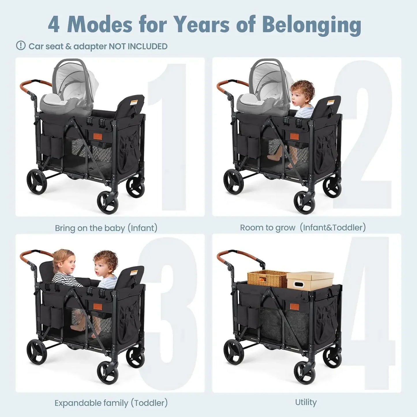 Wagon Stroller for 2 Kids Foldable All-Terrain with Canopy and Organizer