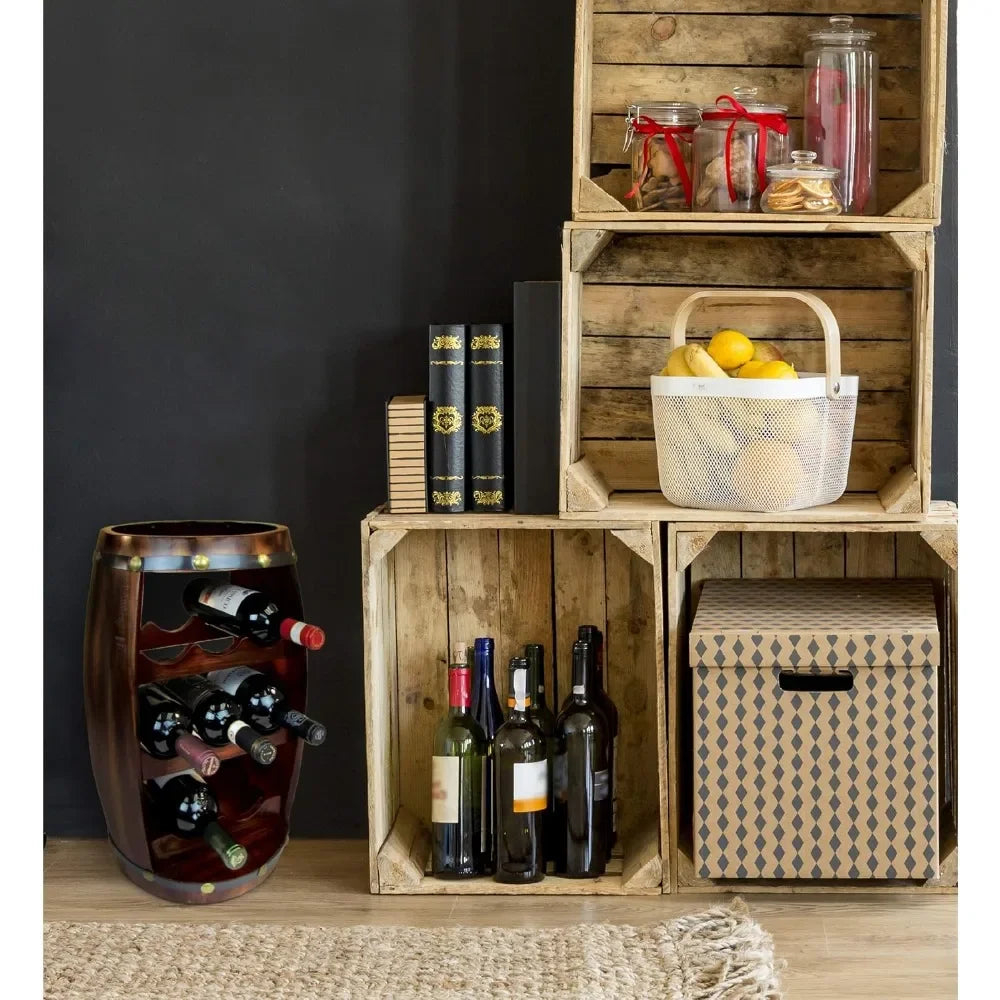 Ljustra Wooden Barrel Wine Rack 8 Bottle Freestanding Storage Display