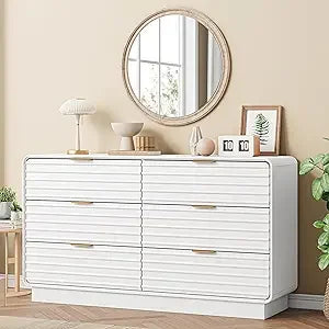 Modern 6-Drawer Wooden Dresser Bedroom Storage 54 Inch Wide