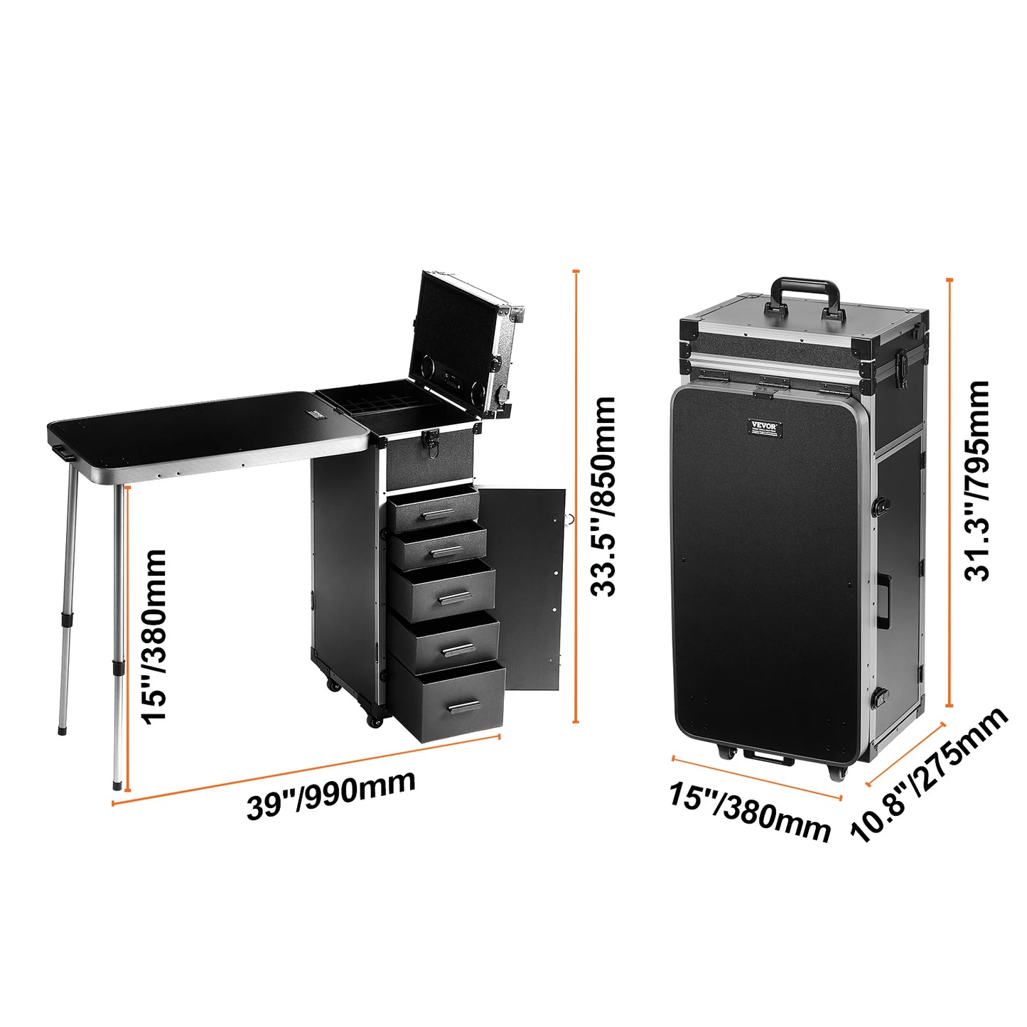 SucceBuy Professional Makeup Train Case Extra Large Rolling Storage Case