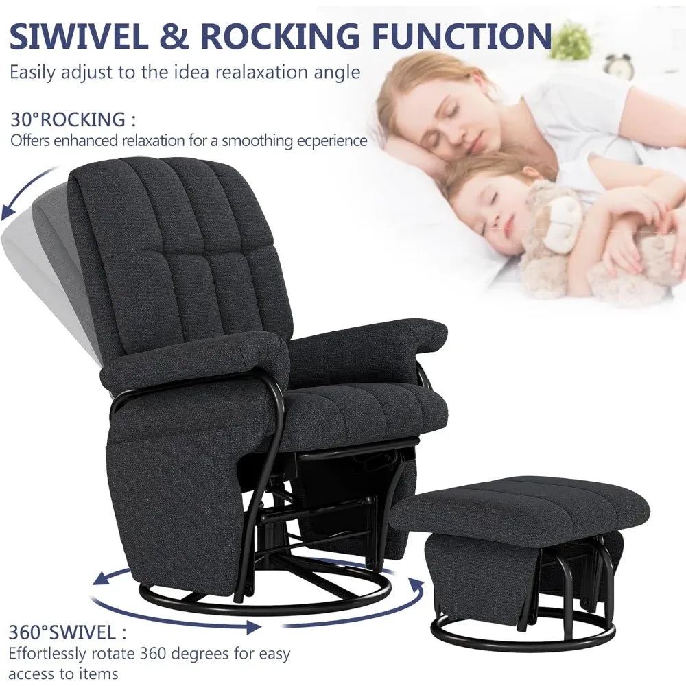 360 Swivel Glider Recliner with Ottoman Indoor Rocking Chair