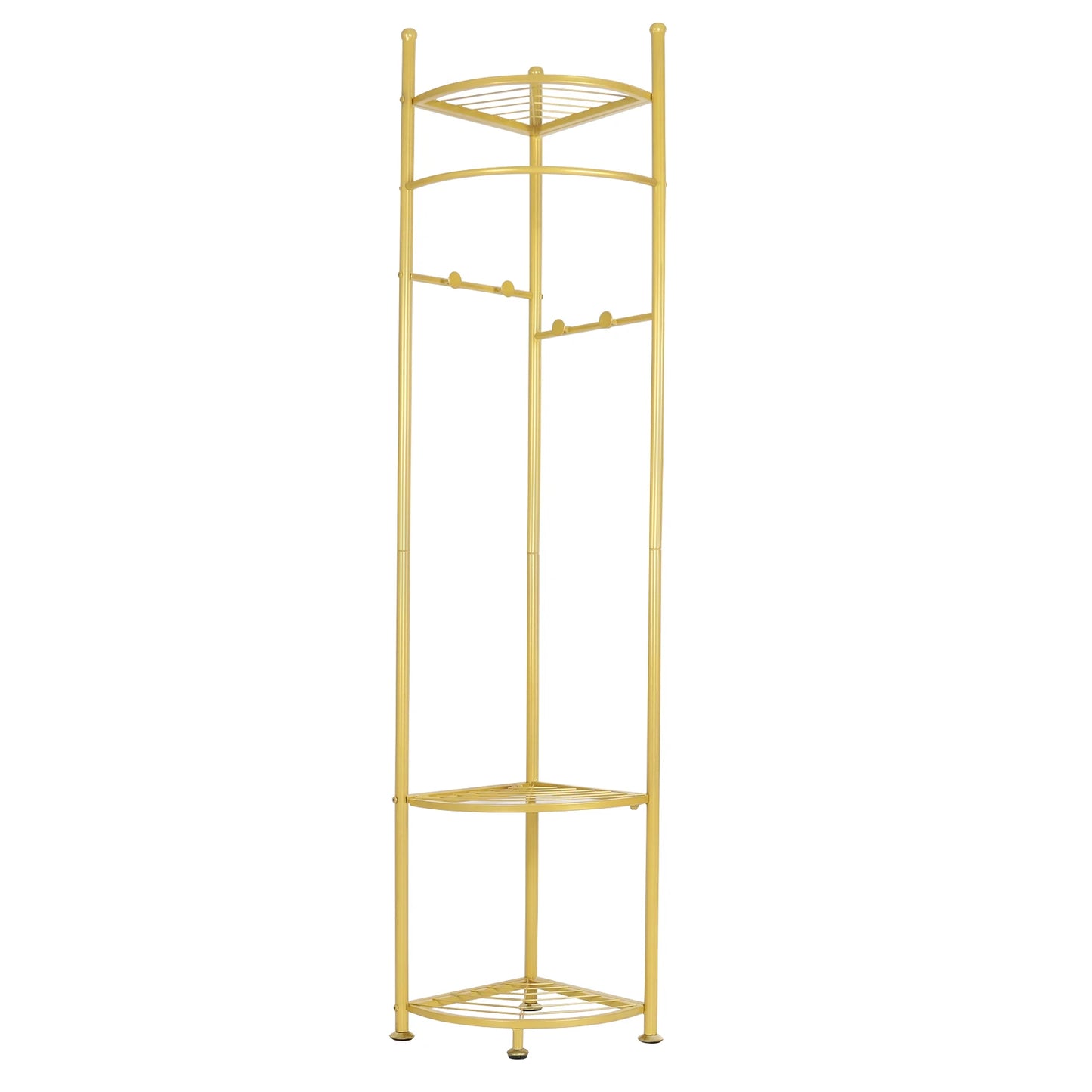 Metal Corner Coat Stand Free Standing Garment Rack with Storage Shelf