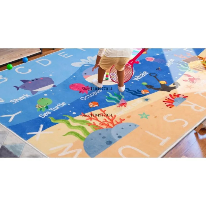 Alphabet Whale Kids Rug Educational Area Rug for Playroom Nursery