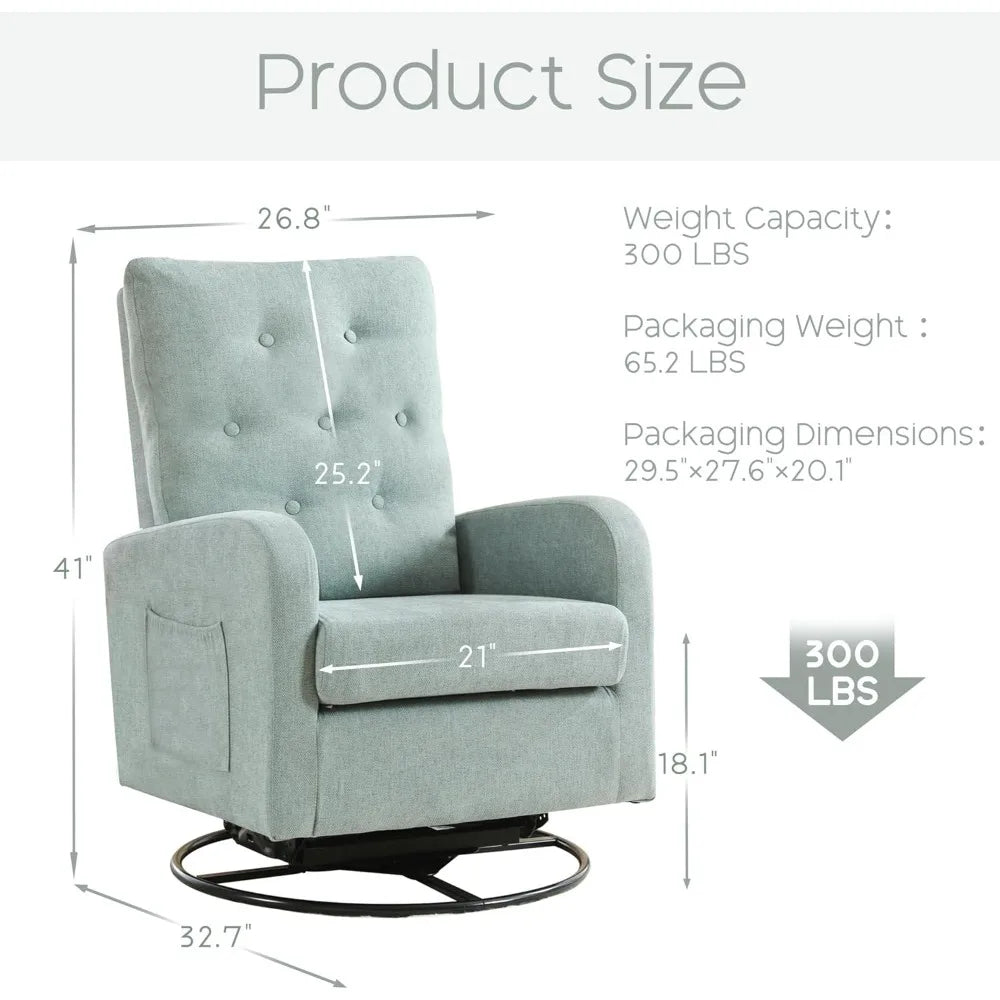 Swivel Rocking Chair Nursery Glider Upholstered Linen Armchair Indoor