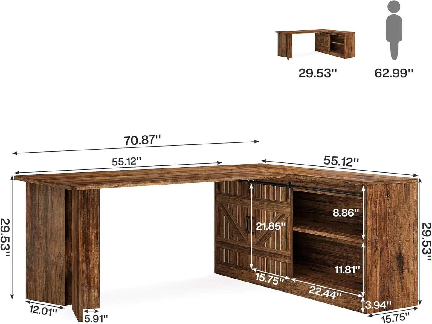 L-Shaped Executive Desk 70.9 Inch Mid-Century Farmhouse Office Furniture