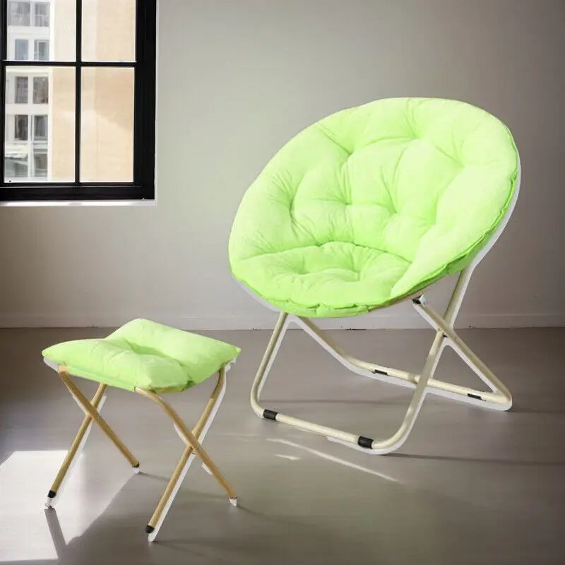 Ljustra Comfortable Faux Fur Saucer Chair Folding Lounge Chair Moon Shape