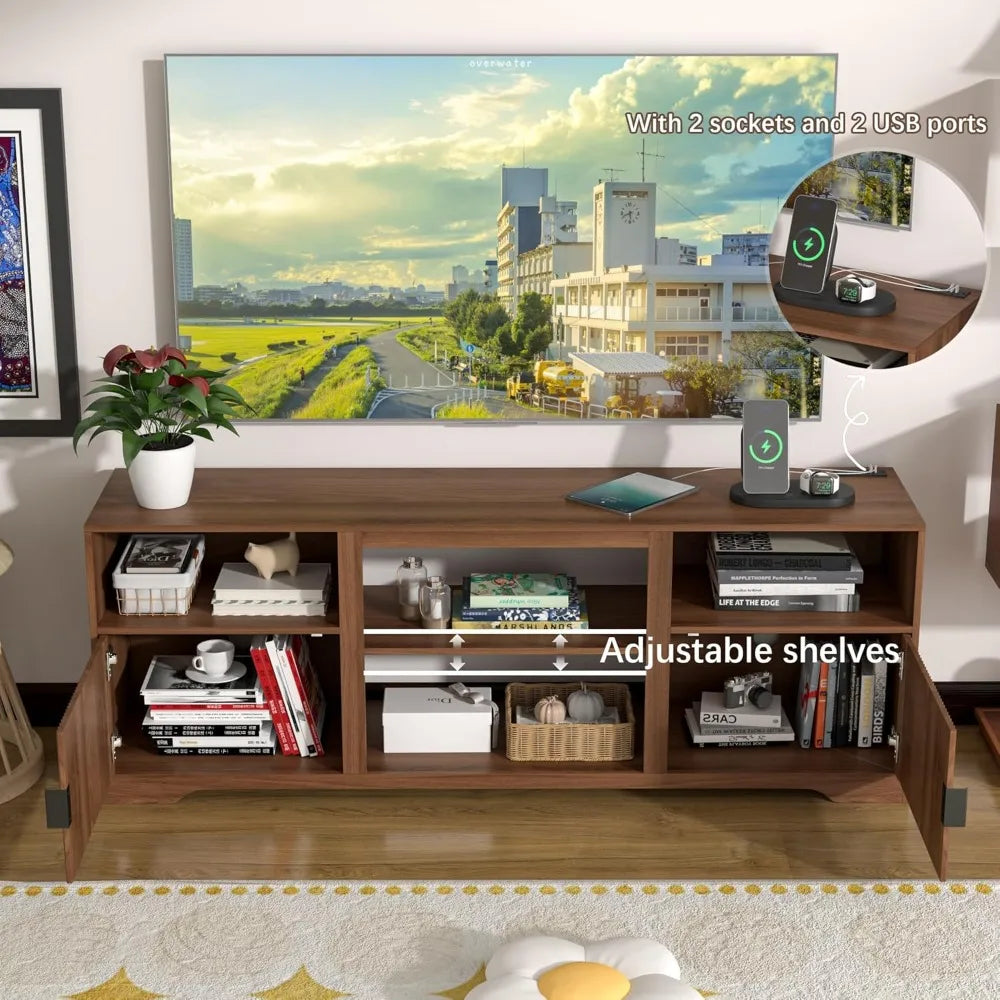 Fluted TV Stand for TVs up to 80" Mid Century Modern Entertainment Center