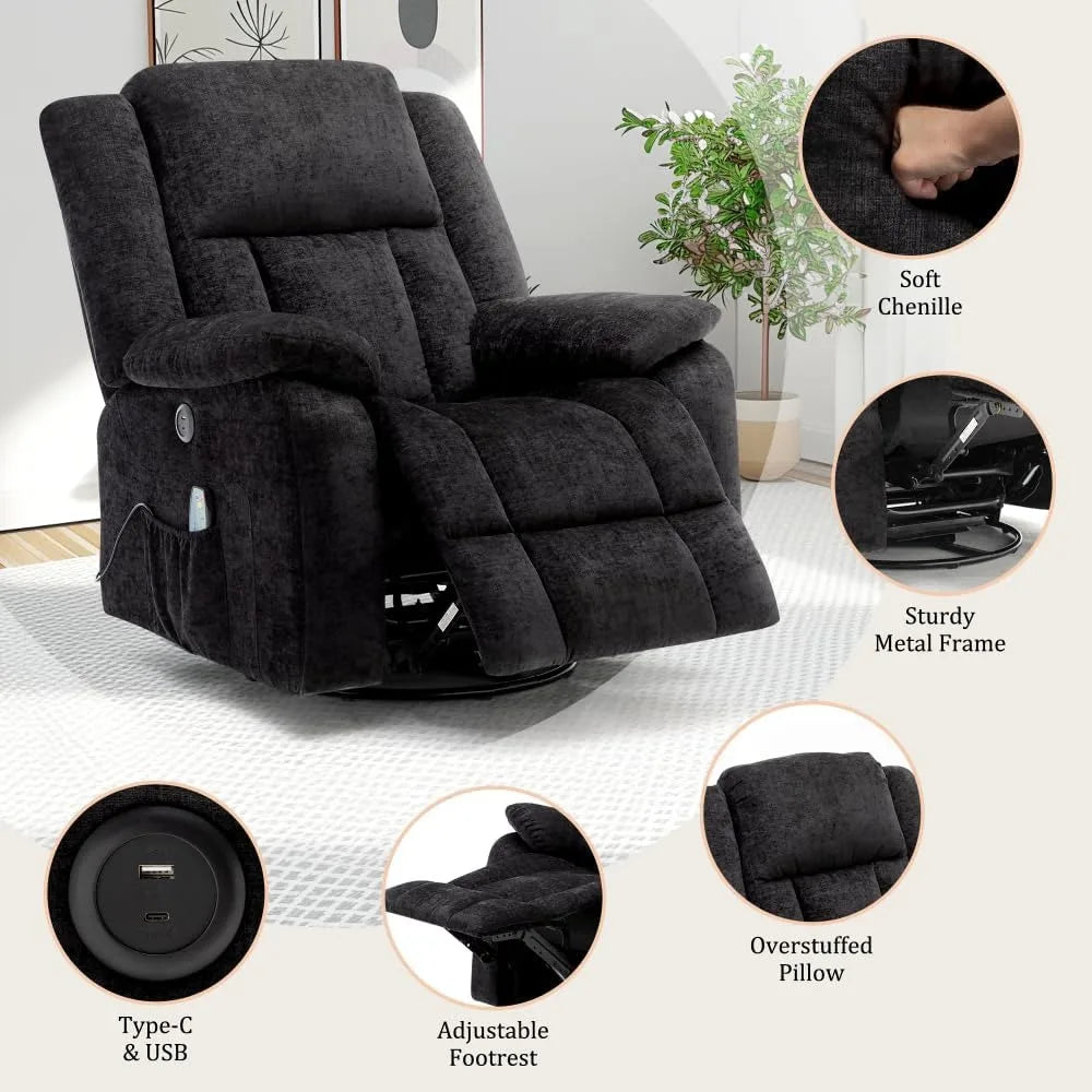 360° Swivel Rocker Recliner Chair with Massage and Heating Function
