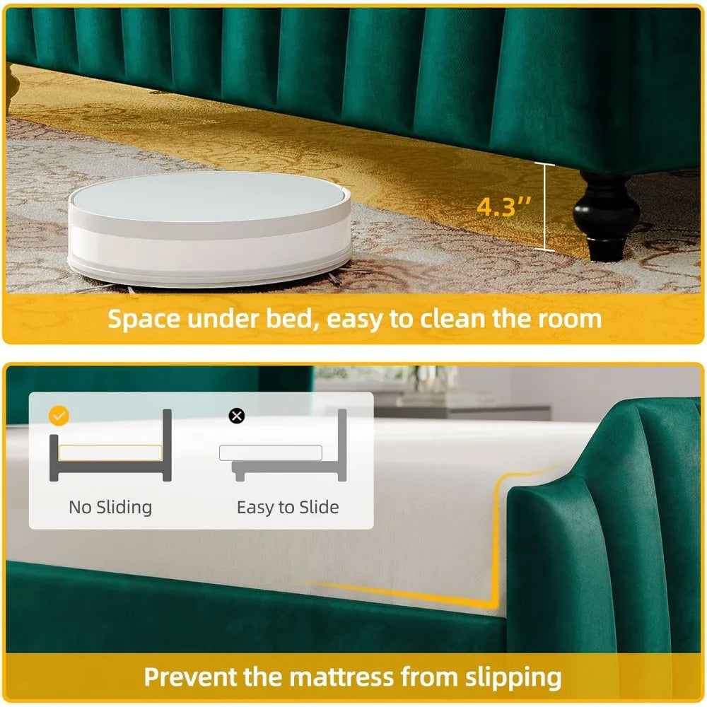 Ljustra Queen Size Platform Bed Frame with Wingback Headboard LED Light